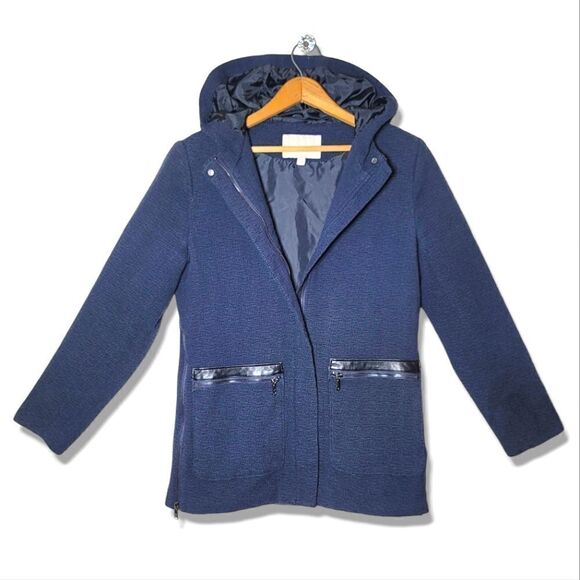 Banana Republic Textured Navy Hooded Zip Blazer Jacket - Picture 2 of 10